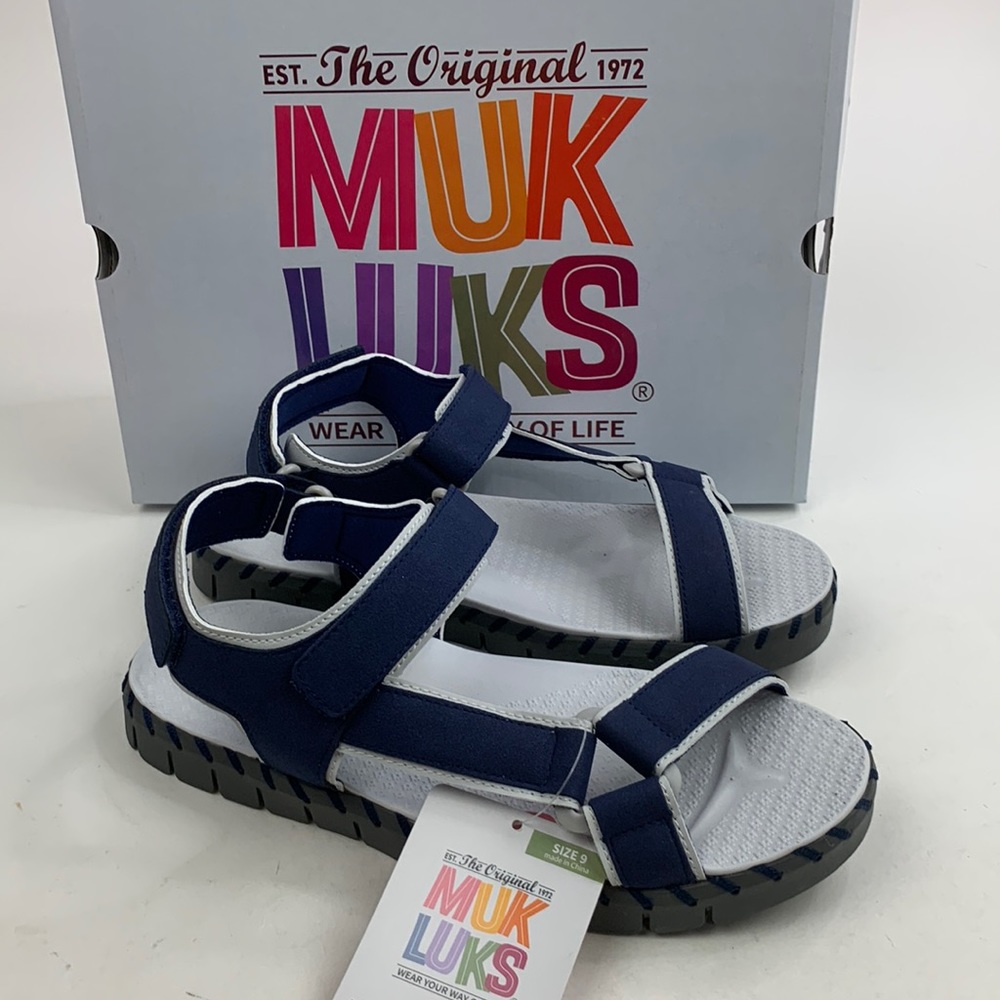 Muk Luks Sandals Azzurite Blue Sz 9 Adjustable strap textured Non-skid New NWT